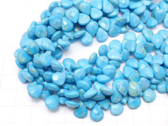 [Video]Magnesite Turquoise Faceted Pear Shape 10x8mm Blue color 1strand beads (aprx.7inch/19cm)