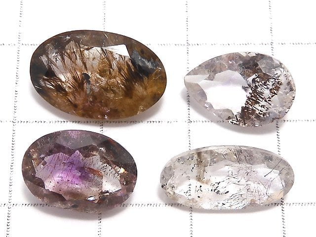 [Video][One of a kind] High Quality Elestial Quartz AA++ Loose stone Faceted 4pcs Set NO.4