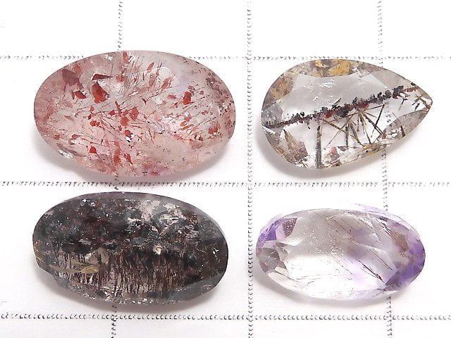 [Video][One of a kind] High Quality Elestial Quartz AA++ Loose stone Faceted 4pcs Set NO.5