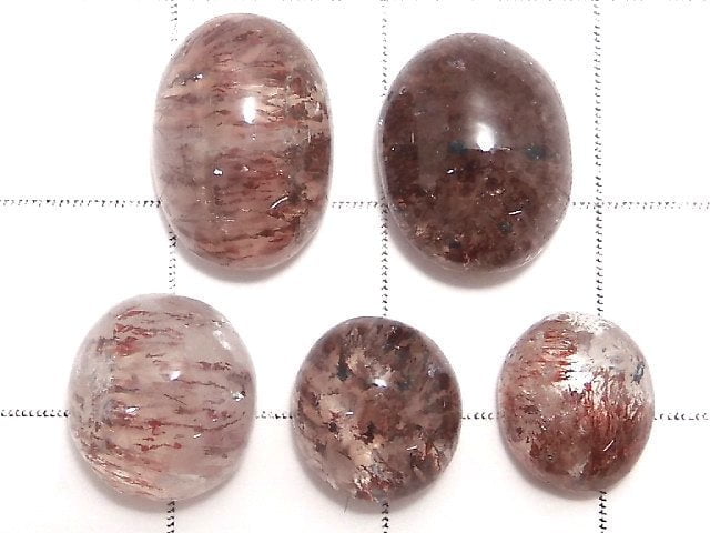 [Video][One of a kind] Goethite in Quartz AAA- Cabochon 5pcs Set NO.46