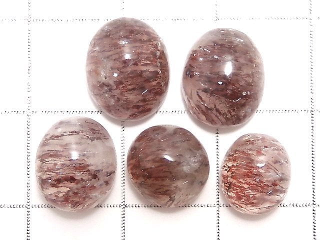 [Video][One of a kind] Goethite in Quartz AAA- Cabochon 5pcs Set NO.47