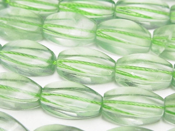 [Video] Green Fluorite AAA- 4Faceted Twist Faceted Rice 16x8x8mm half or 1strand beads (aprx.15inch/36cm)