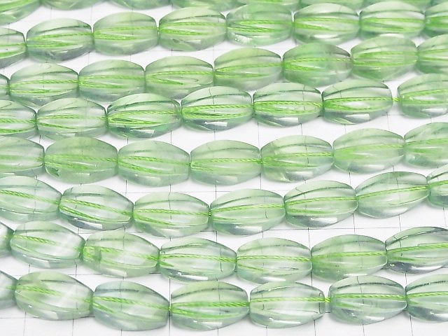 [Video] Green Fluorite AAA- 4Faceted Twist Faceted Rice 16x8x8mm half or 1strand beads (aprx.15inch/36cm)