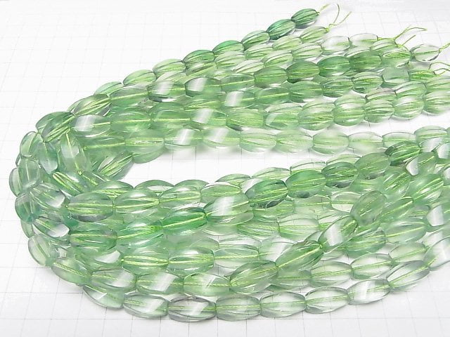 [Video] Green Fluorite AAA- 4Faceted Twist Faceted Rice 16x8x8mm half or 1strand beads (aprx.15inch/36cm)