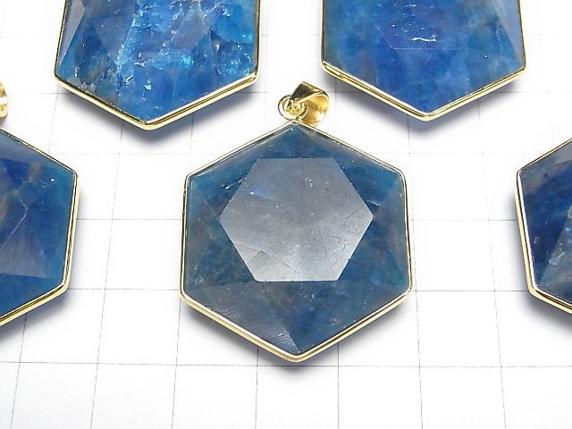 [Video] Blue Apatite AA++ Hexagram Pendant 32x29mm 18KGP 1pc