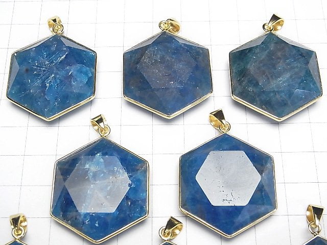 [Video] Blue Apatite AA++ Hexagram Pendant 32x29mm 18KGP 1pc