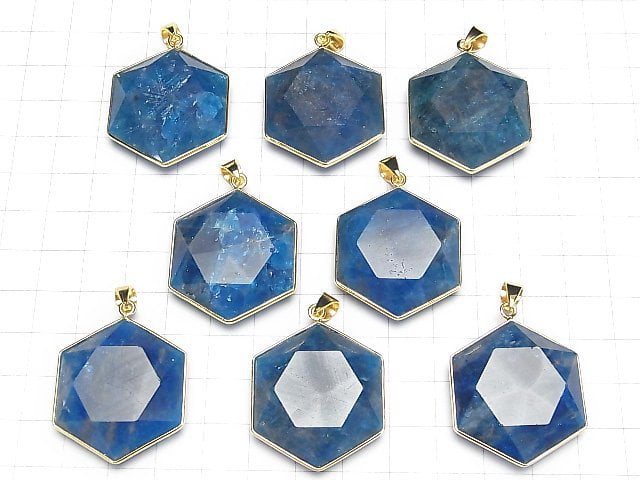 [Video] Blue Apatite AA++ Hexagram Pendant 32x29mm 18KGP 1pc