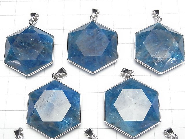 [Video] Blue Apatite AA++ Hexagram Pendant 32x29mm Silver925 1pc