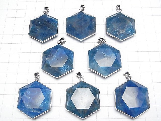 [Video] Blue Apatite AA++ Hexagram Pendant 32x29mm Silver925 1pc