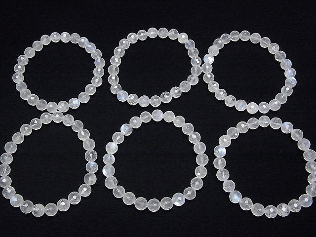 [Video]High Quality! Royal Blue Moonstone AA++ 128 Faceted Round 8mm Bracelet