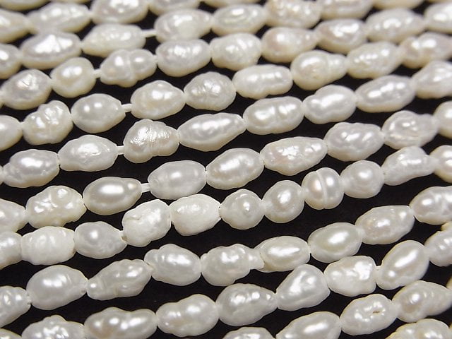 [Video] Fresh Water Pearl AA Rice 5x3x3mm White 1strand beads (aprx.14inch/34cm)