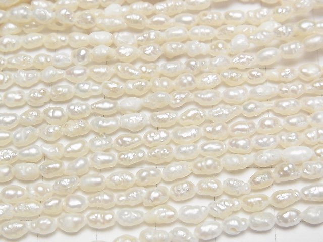 [Video] Fresh Water Pearl AA Rice 5x3x3mm White 1strand beads (aprx.14inch/34cm)