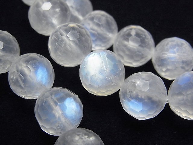 [Video]High Quality! Royal Blue Moonstone AA++ 128 Faceted Round 10mm Bracelet