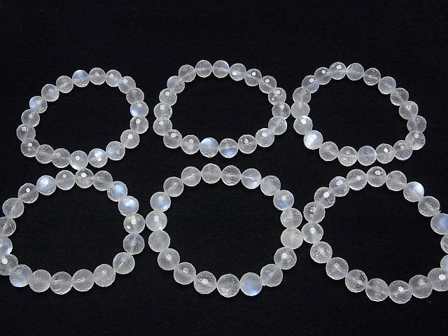 [Video]High Quality! Royal Blue Moonstone AA++ 128 Faceted Round 10mm Bracelet