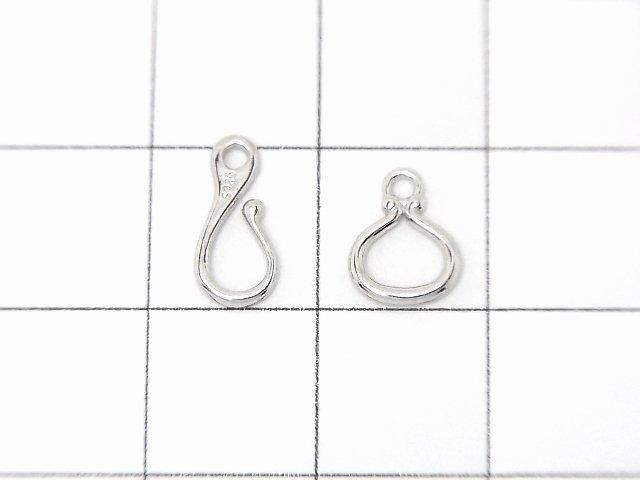 Silver 925 Hook & Connector, Rhodium Plated, 1 Pair