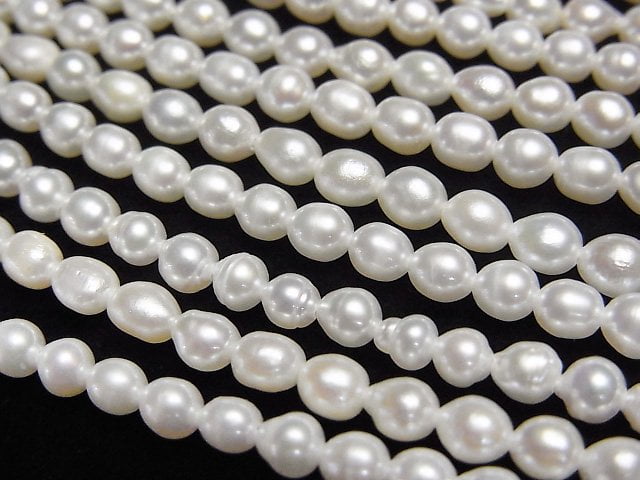 [Video] Fresh Water Pearl AA+ White Semi Round-Rice 3.5-5mm 1strand beads (aprx.15inch/37cm)