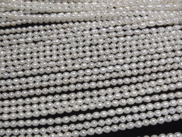 [Video] Fresh Water Pearl AA+ White Semi Round-Rice 3.5-5mm 1strand beads (aprx.15inch/37cm)