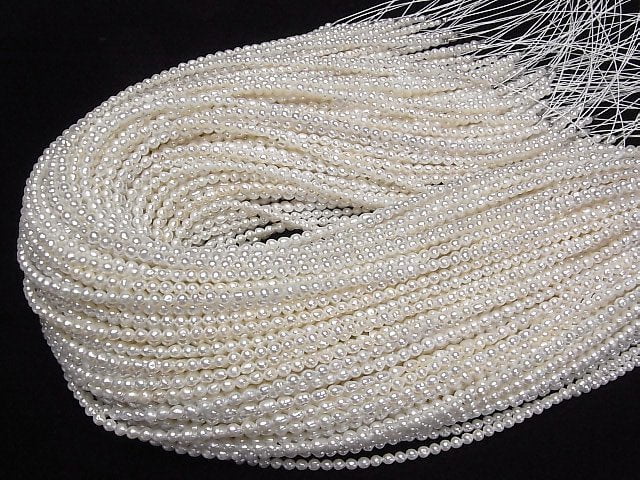 [Video] Fresh Water Pearl AA+ White Semi Round-Rice 3.5-5mm 1strand beads (aprx.15inch/37cm)