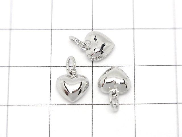 Silver 925 Jump Ring with End Charm, Heart Shape, 7.5x8x5.5mm, Rhodium Plated, 1pc
