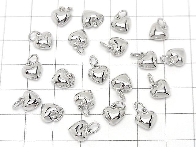 Silver 925 Jump Ring with End Charm, Heart Shape, 7.5x8x5.5mm, Rhodium Plated, 1pc