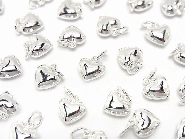 Silver 925 Jump Ring with End Charm, Heart Shape, 7.5x8x5.5mm, No Coating, 1pc