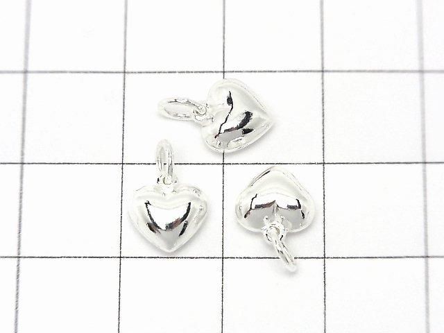 Silver 925 Jump Ring with End Charm, Heart Shape, 7.5x8x5.5mm, No Coating, 1pc