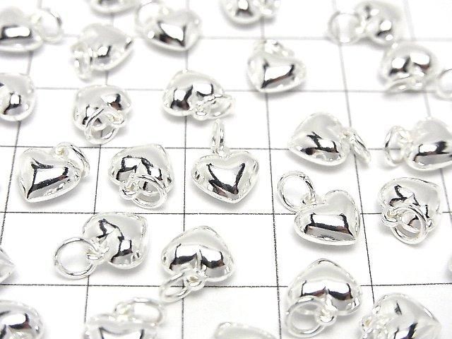 Silver 925 Jump Ring with End Charm, Heart Shape, 7.5x8x5.5mm, No Coating, 1pc