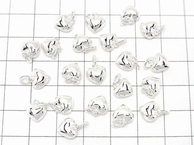 Silver 925 Jump Ring with End Charm, Heart Shape, 7.5x8x5.5mm, No Coating, 1pc