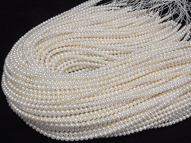 [Video] Fresh Water Pearl AAA- Semi Round-Potato 4-4.5mm White 1strand beads (aprx.15inch/37cm)