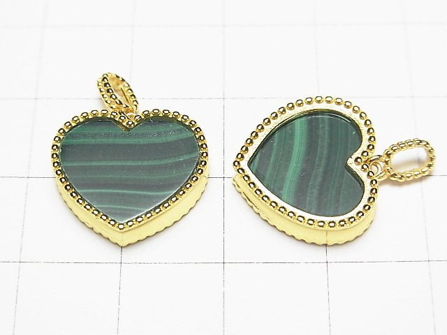 [Video]Malachite AAA Heart Pendant 14.5x16mm 18KGP 1pc