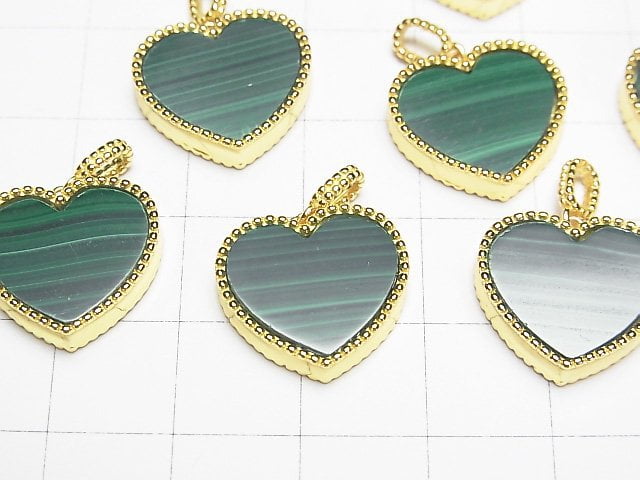 [Video]Malachite AAA Heart Pendant 14.5x16mm 18KGP 1pc