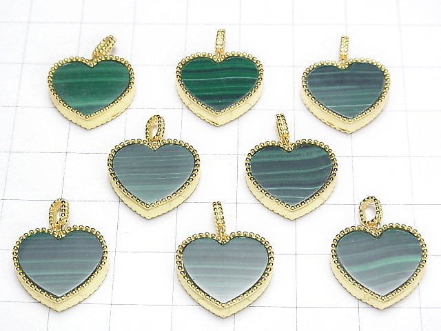 [Video]Malachite AAA Heart Pendant 14.5x16mm 18KGP 1pc