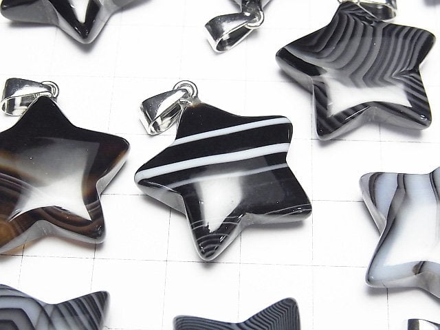 [Video] Striped Onyx Star Pendant 24x25mm 2pcs