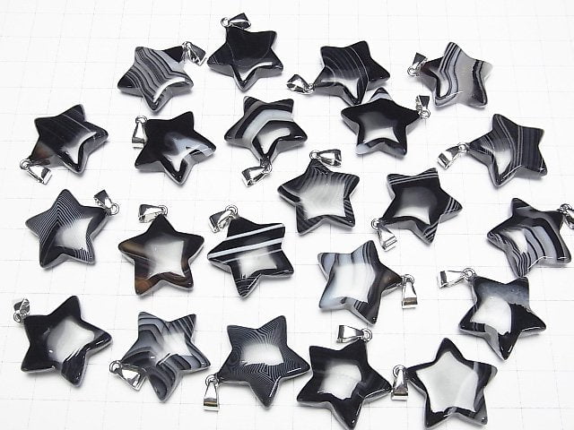 [Video] Striped Onyx Star Pendant 24x25mm 2pcs