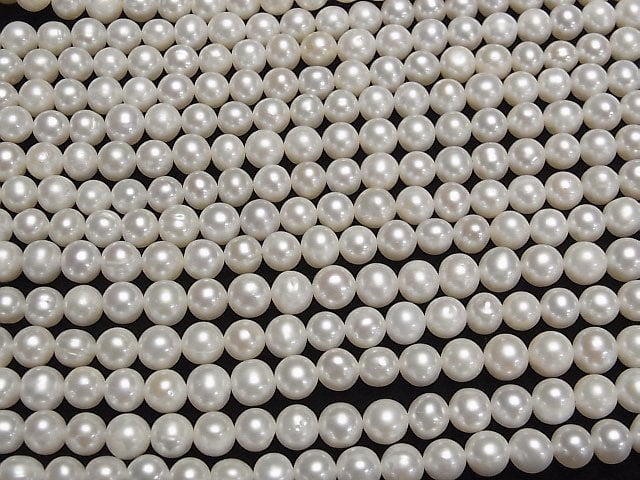 [Video] Fresh Water Pearl AA++ Potato 7mm White 1strand beads (aprx.14inch/35cm)