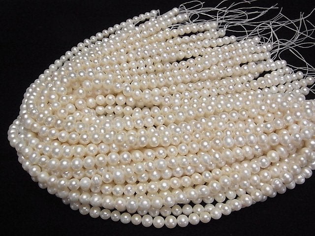 [Video] Fresh Water Pearl AA++ Potato 7mm White 1strand beads (aprx.14inch/35cm)