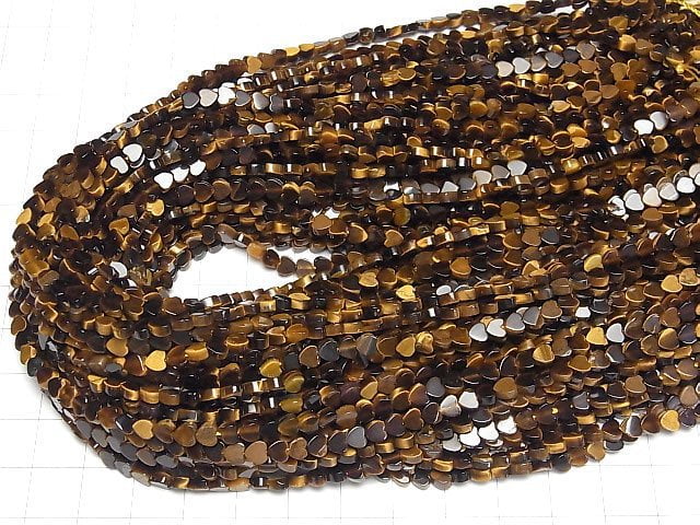 [Video] Yellow Tiger's Eye AA++ Vertical Hole Heart 4x4mm 1strand beads (aprx.15inch/36cm)