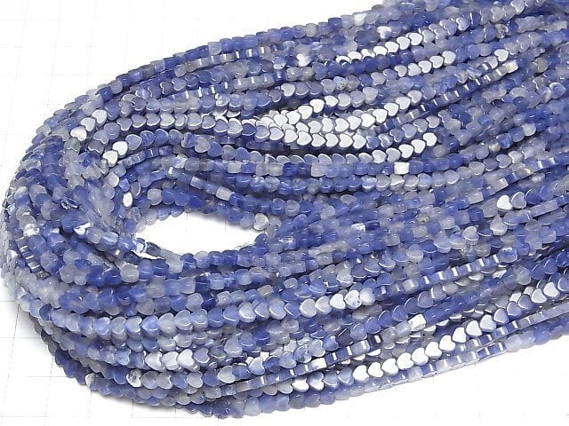 [Video] Blue Quartz Vertical Hole Heart 4x4mm 1strand beads (aprx.15inch/36cm)
