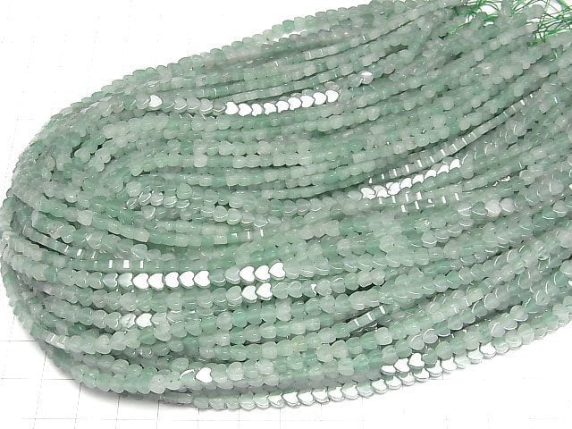 [Video] Green Abechurine Vertical Hole Heart 4x4mm 1strand beads (aprx.15inch/36cm)