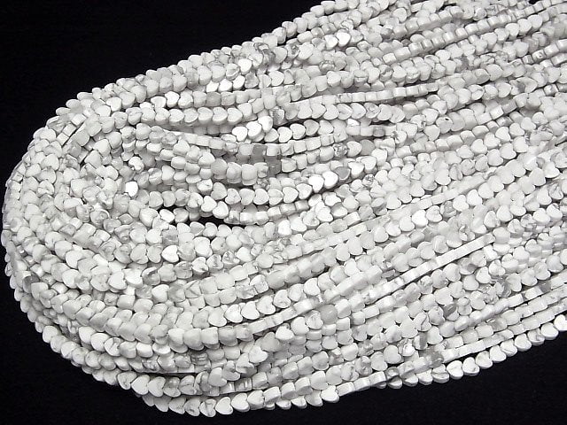 [Video] Howlite Magnesite Vertical Hole Heart 4x4mm 1strand beads (aprx.15inch/36cm)