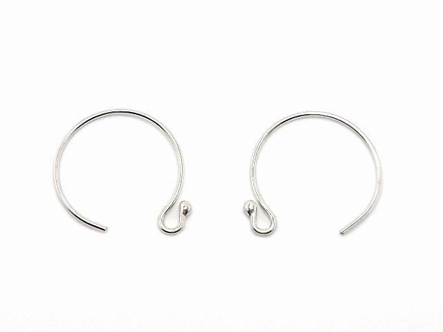 Silver925 Earwires 14x13mm with Round Beads, Rhodium Plated, 1 Pairs (2 Pieces)