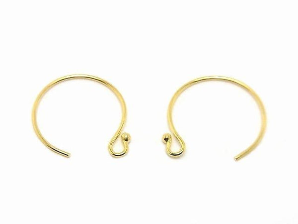 Silver925 Earwire 14x13mm with Round Beads, 18KGP, 2 Pairs (4 Pieces)