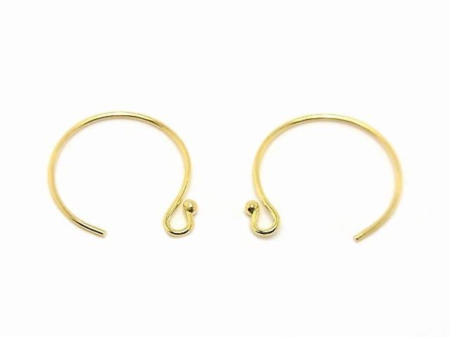 Silver925 Earwire 14x13mm with Round Beads, 18KGP, 2 Pairs (4 Pieces)