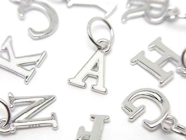 Silver925 Alphabet (Initial) Motif Charm with Jump Ring Rhodium Plated 1pc