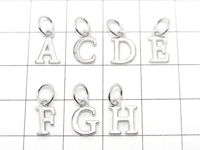 Silver925 Alphabet (Initial) Motif Charm with Jump Ring Rhodium Plated 1pc