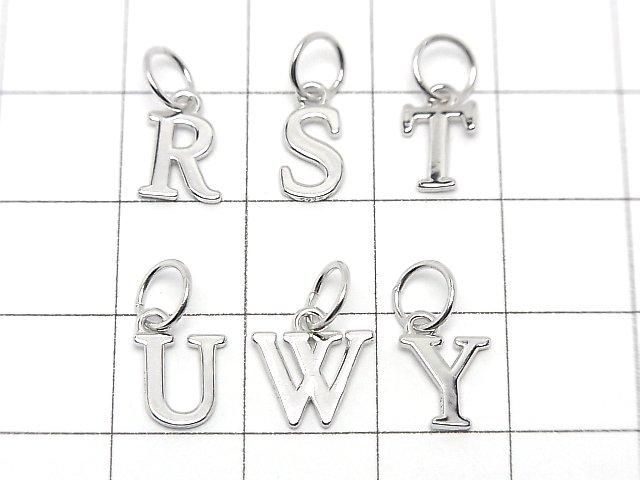 Silver 925 Alphabet (Initial) Motif Jump Ring Charm, Rhodium Plated, 1pc