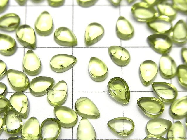 [Video]High Quality Peridot AAA Pear shape Cabochon 6x4mm 5pcs