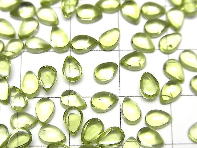 [Video]High Quality Peridot AAA Pear shape Cabochon 6x4mm 5pcs