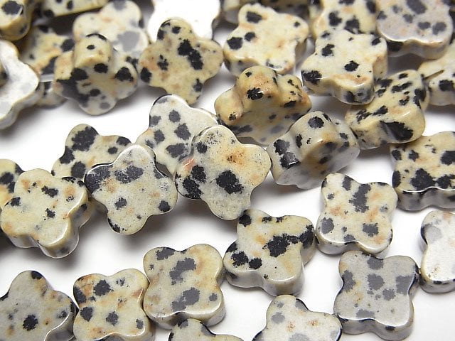 [Video] Dalmatian Jasper flower motif 10x10mm 1strand beads (aprx.15inch/37cm)