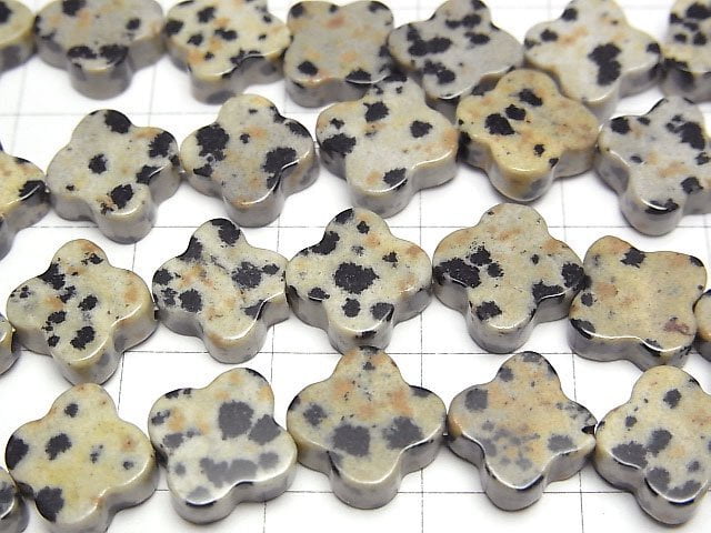 [Video] Dalmatian Jasper flower motif 10x10mm 1strand beads (aprx.15inch/37cm)